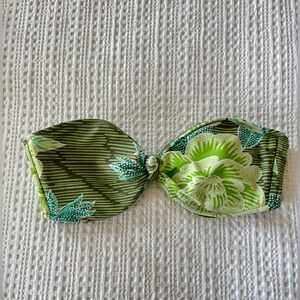 Aerie Strapless Green Floral Bikini Top